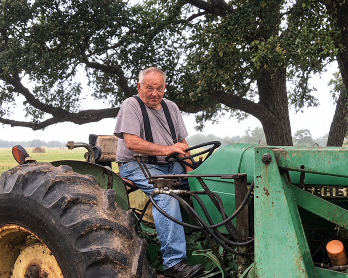 Alfred Kutzer working on the family tractor